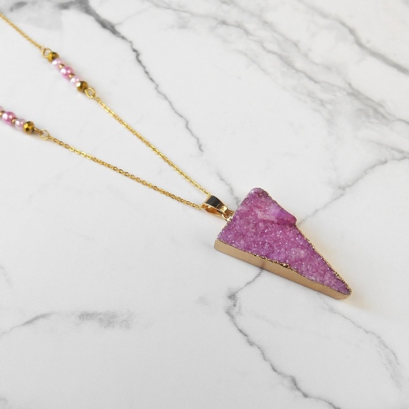 Triangle Beaded Druzy Necklace - Picture 2 of 6